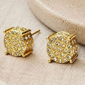 Pavé Cube Stud Earrings Gold Tone